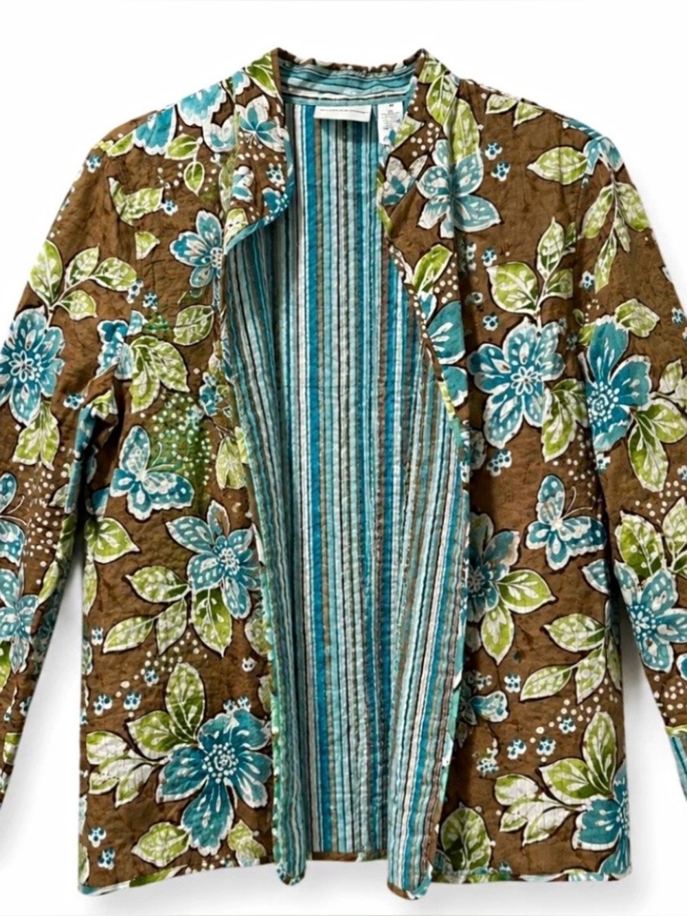 Hippie Teal, Brown & Green Floral Quilted Jacket